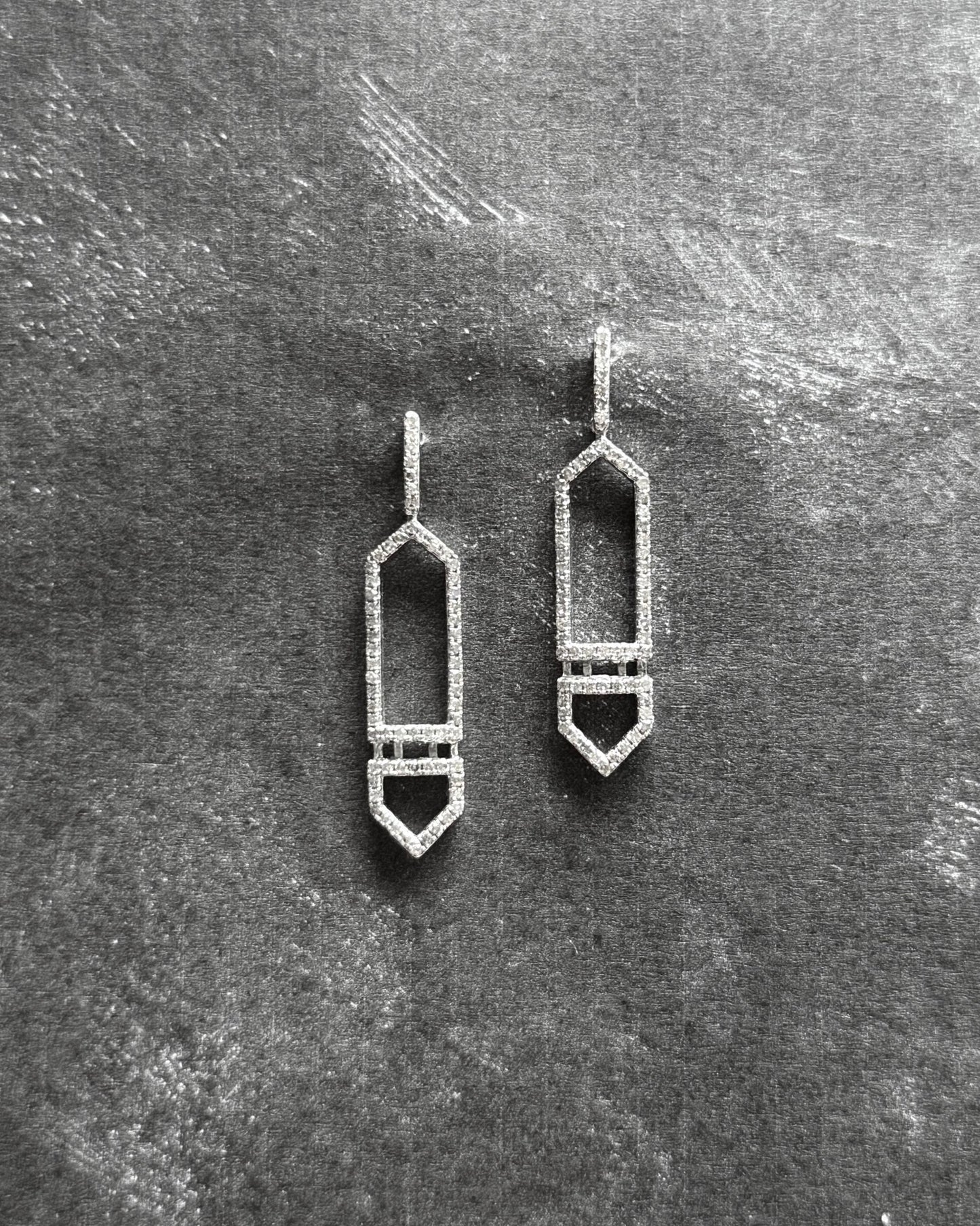 18K White Gold Long Hexagon Dangle Earrings (Sale)