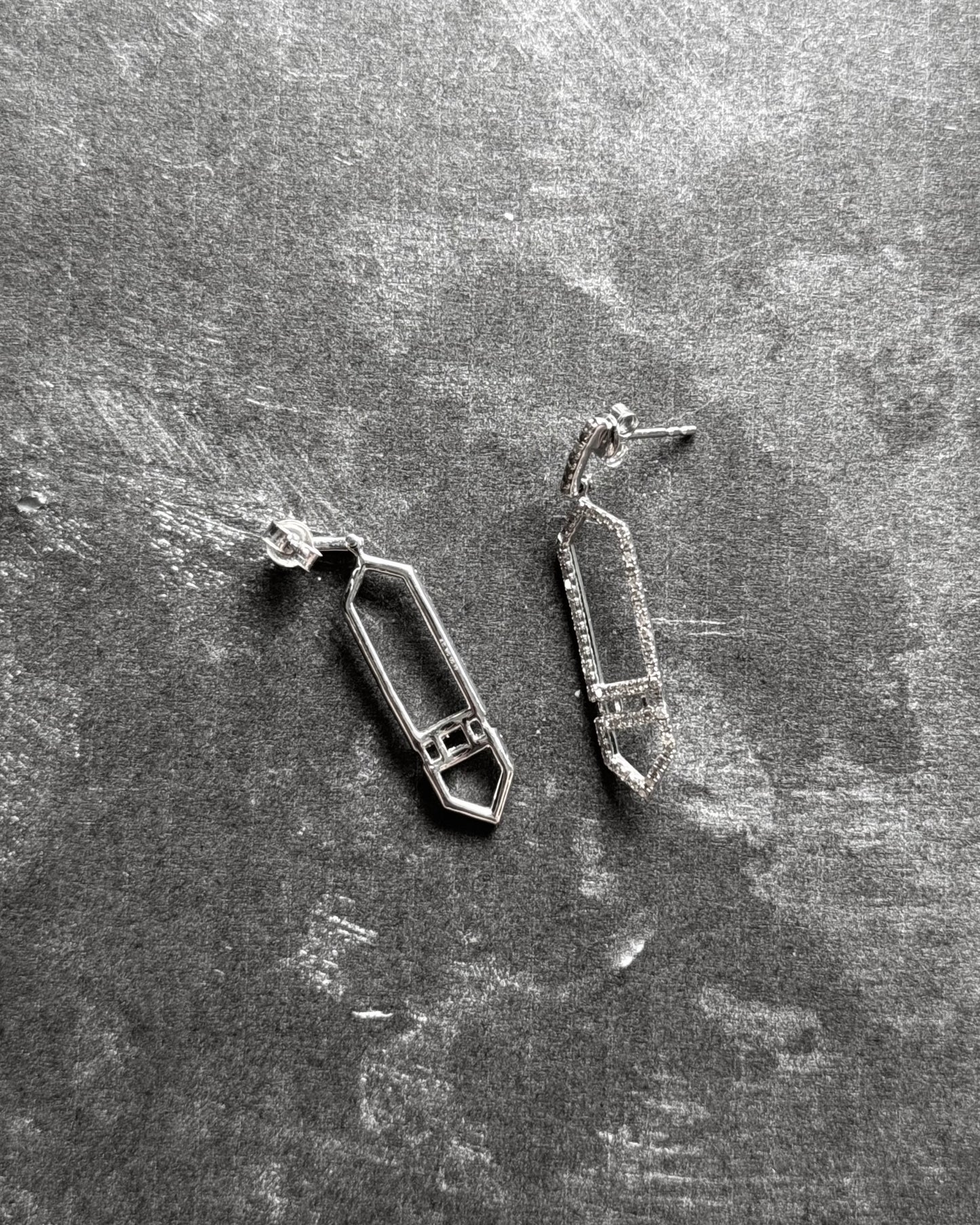 18K White Gold Long Hexagon Dangle Earrings (Sale)