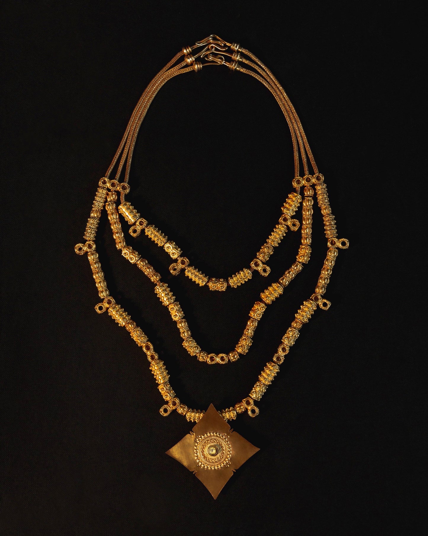 Three-Strand Beaded Necklace with Sun Chief Medallion
