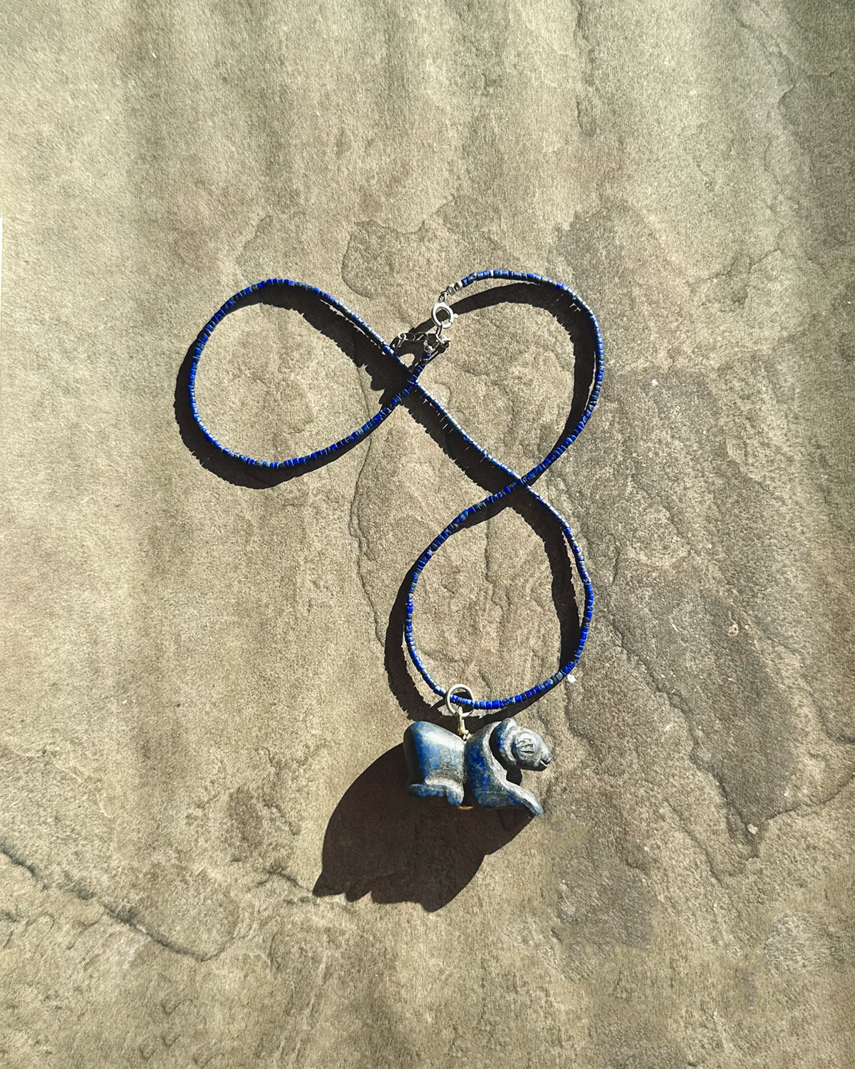 Carved Lapis Lazuli Ram Necklace