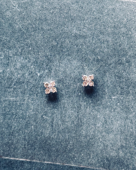 18K White Gold 4 Petal Earrings (Sale)