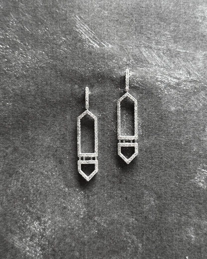 18K White Gold Long Hexagon Dangle Earrings (Sale)