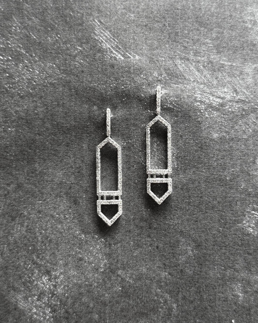 18K White Gold Long Hexagon Dangle Earrings (Sale)