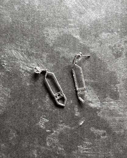 18K White Gold Long Hexagon Dangle Earrings (Sale)